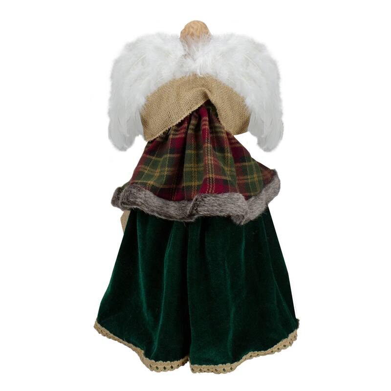 18" Red and Green Angel in a Dress Christmas Tree Topper Accented with Holly Berries - Unlit - 18