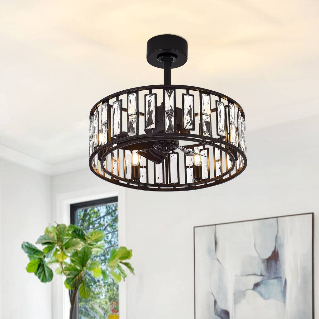 20" Caged Ceiling Fan with Light Remote Control, Bladeless Chandelier - 20 Inch