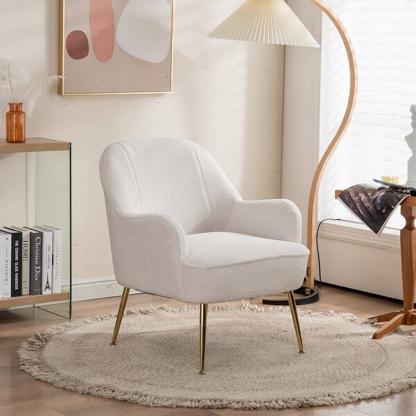 Teddy fabric Ivory Ergonomics Accent Chair With Gold Legs Bed Bath