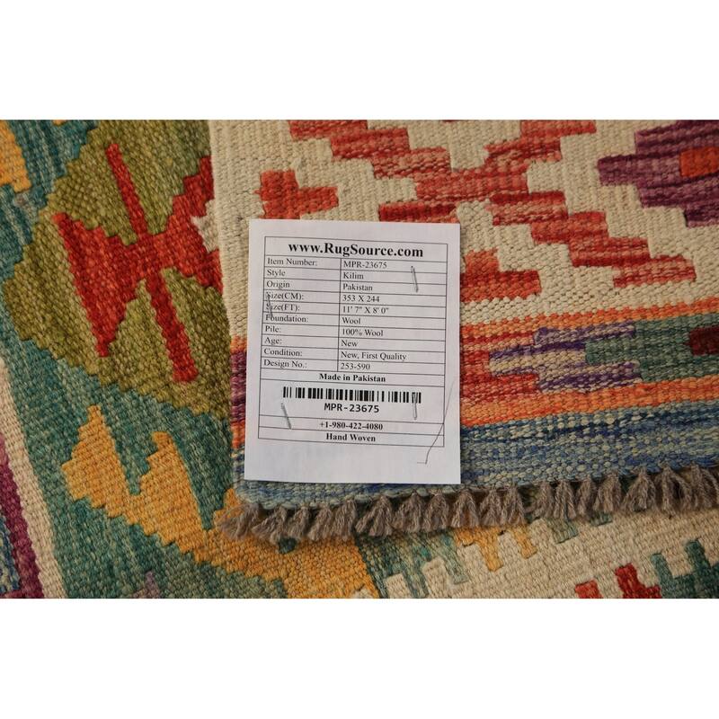 All-Over Geometric Kilim Area Rug Flatweave Wool Carpet - 8'0"x 11'7"