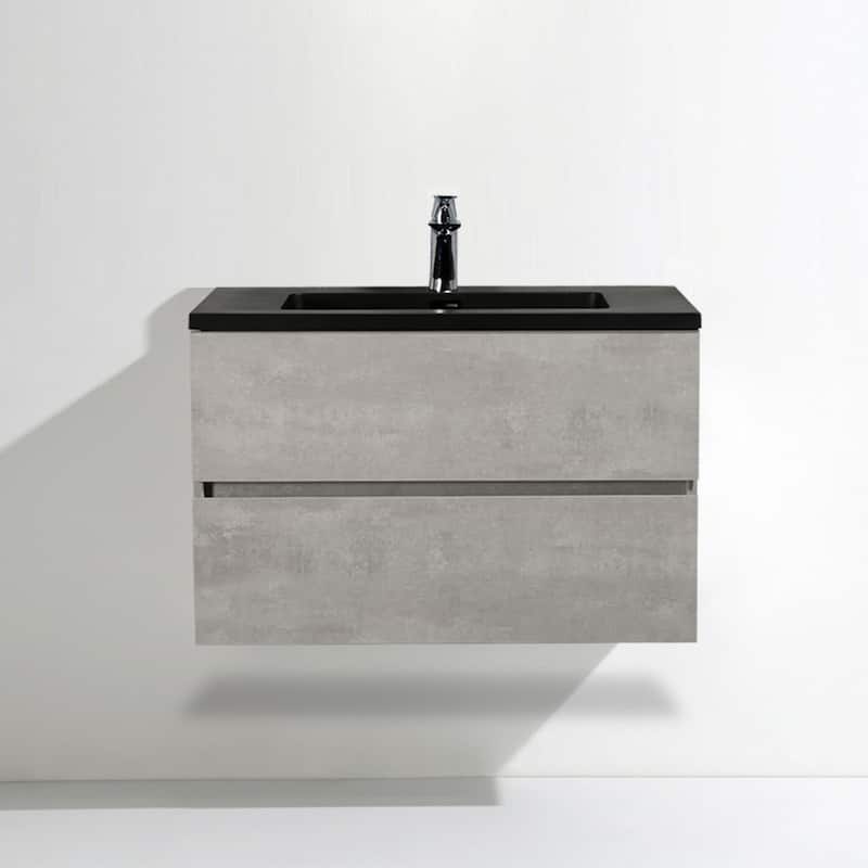 Bathroom Vanity in Cement Grey with Integrated Quartz Sand Top