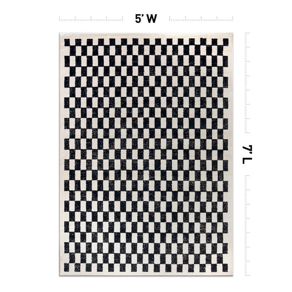 dimension image slide 2 of 14, Contemporary Checkered Area Rug