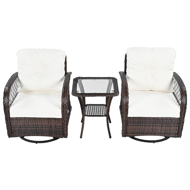 3 Piece Rattan Chair Table Set with 2 Rocking Chairs and Table