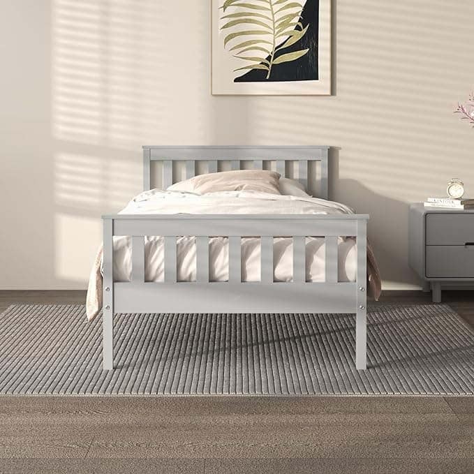 Twin Wooden Platform Bed with Corner