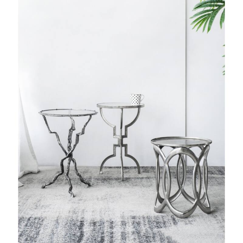 Round Aluminum Nesting Side Tables - 19.75" - Silver - Set of 2