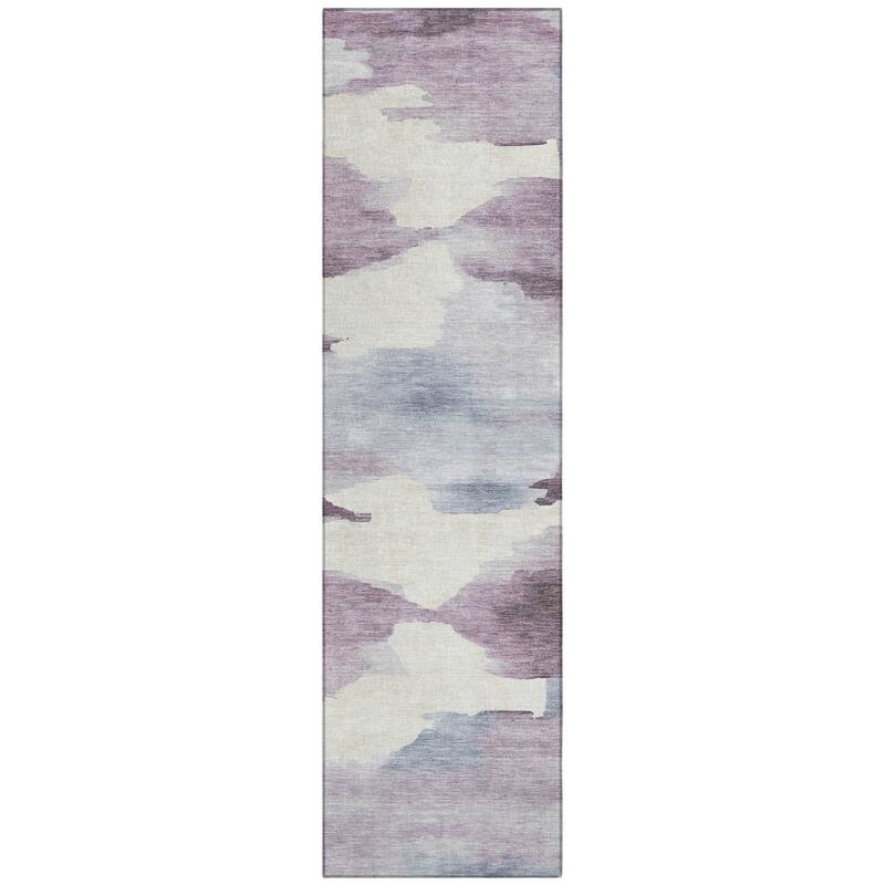 Machine Washable Indoor/ Outdoor Abstract Watercolor Chantille Rug