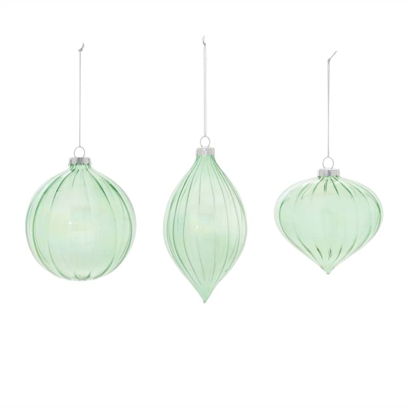Iridescent Ribbed Glass Christmas Ornaments - 5.5" - Green - 6ct