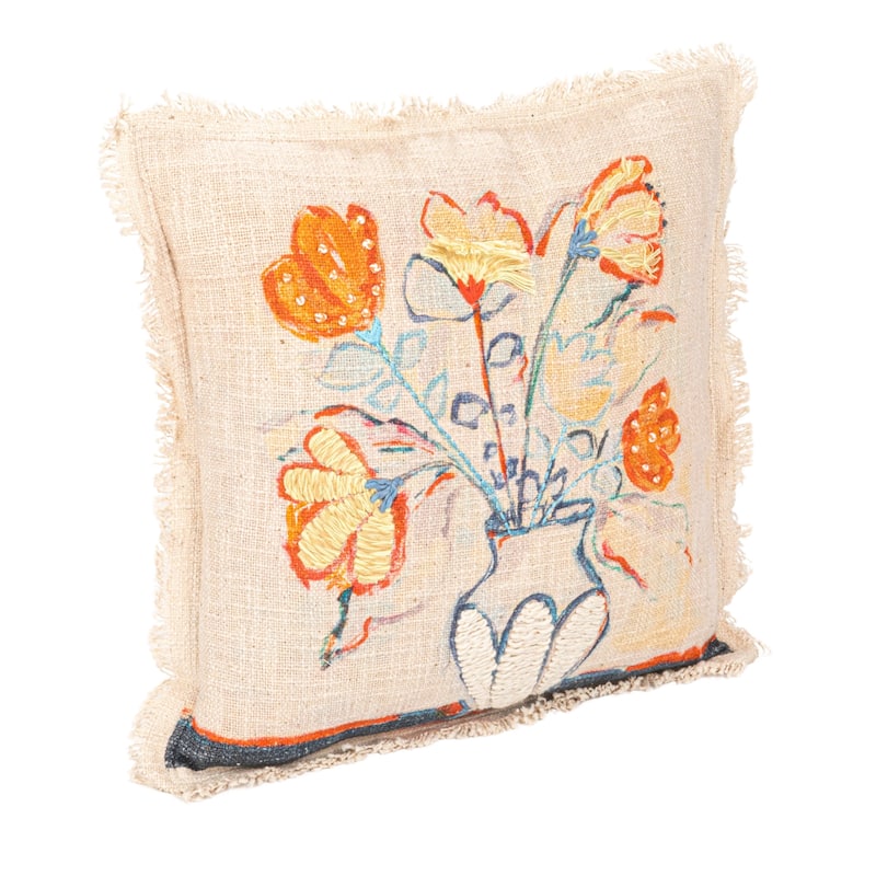 Cotton Slub Pillows with Flowers in Vase