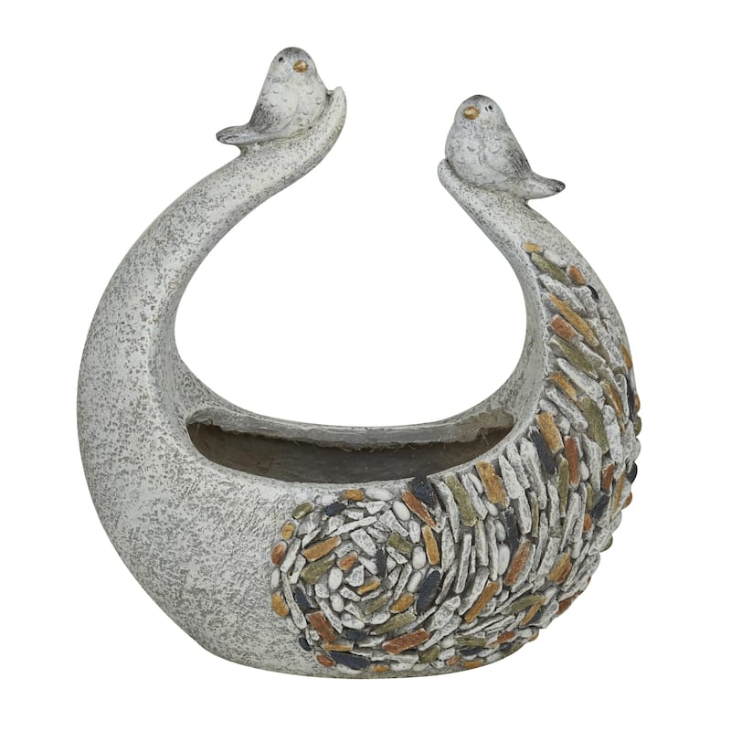 Fiberglass Bird Indoor Outdoor Planter with Stone Mosaic Design - Gray - Roche River Decor - Gray