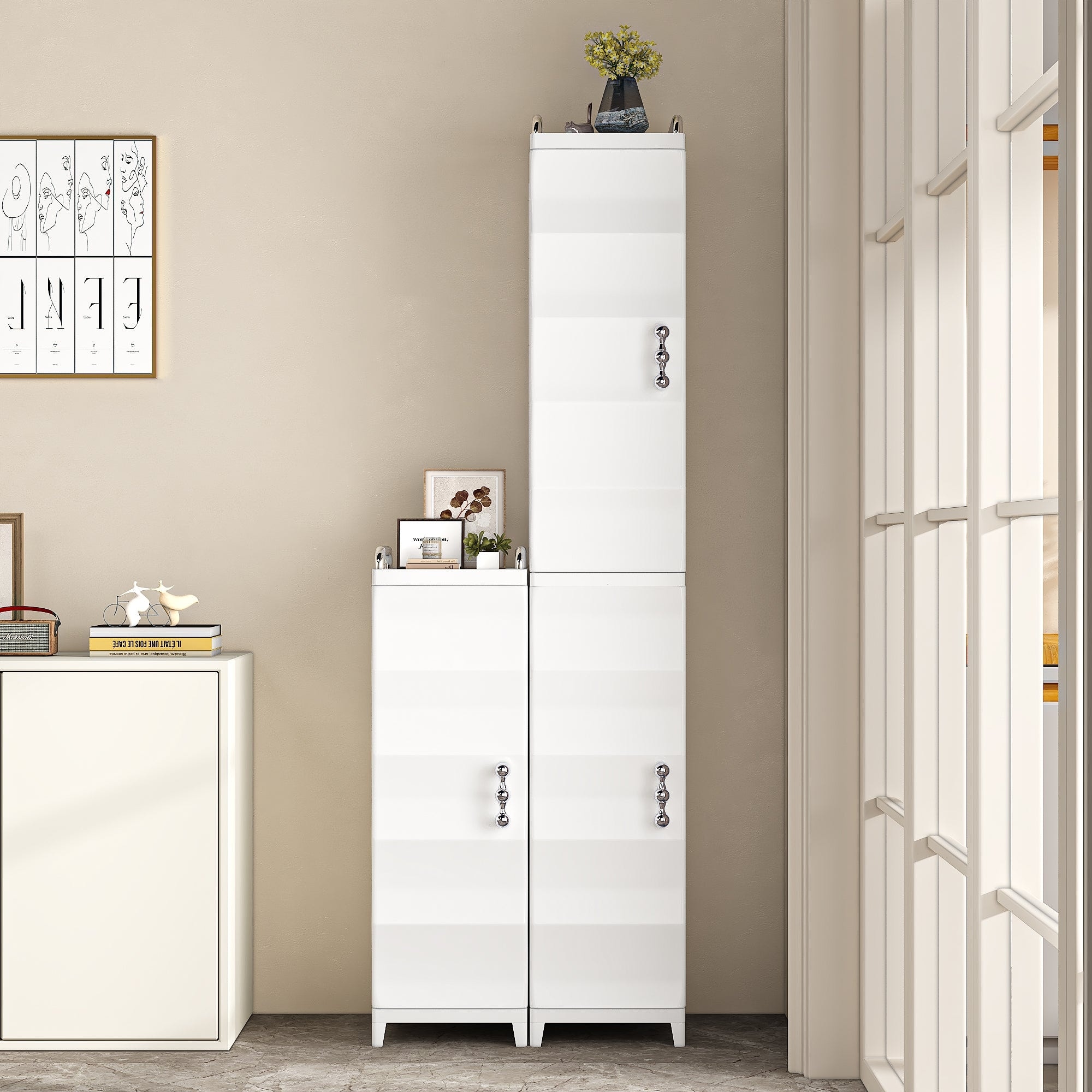 VECELO Freestanding Narrow Storage Bins with Adjustable Shelves PP Plastic Bathroom Storage Unit for Small Spaces Living Room