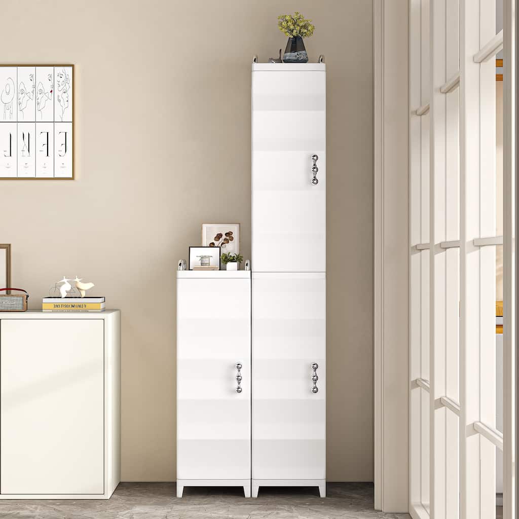 VECELO White Waterproof Plastic Bathroom Storage Cabinet with Adjustable Shelves Space Saving Narrow Cabinet with Handles