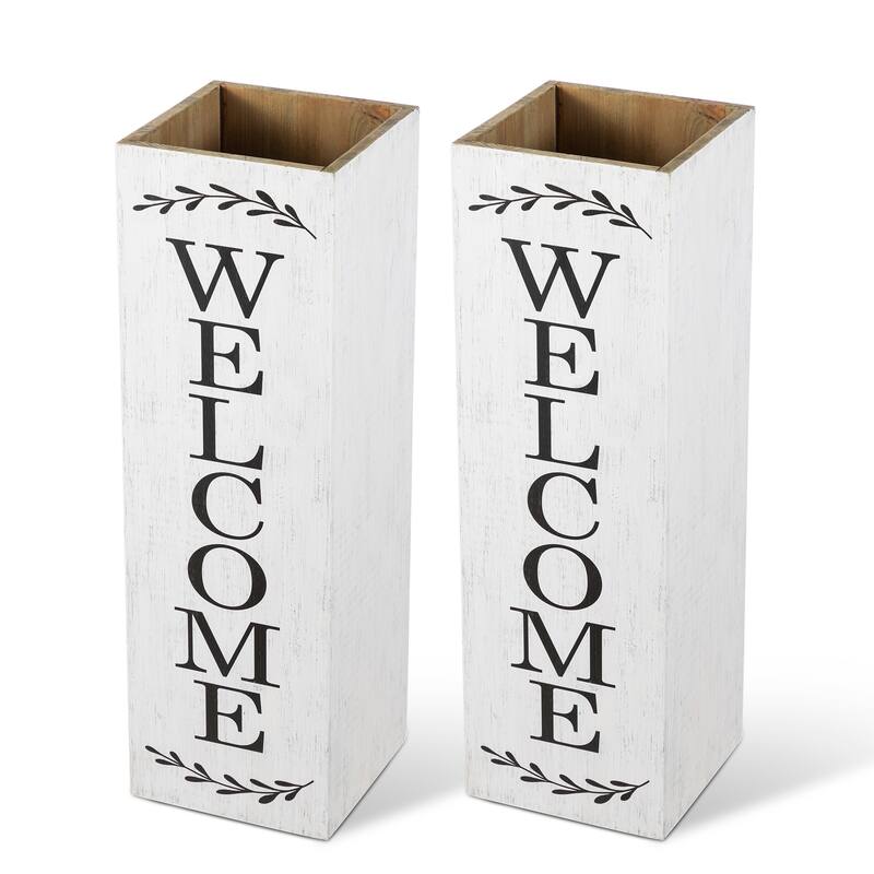 Glitzhome 24"H Double Sided Solid Wood Black White Boxed "WELCOME PORCH" Porch Sign