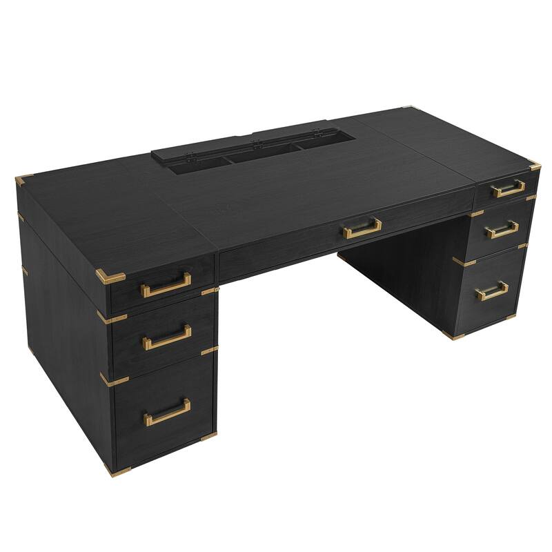 70" Extra-Large Executive Desk with Metal Edge Trim by Harper&Bright Designs