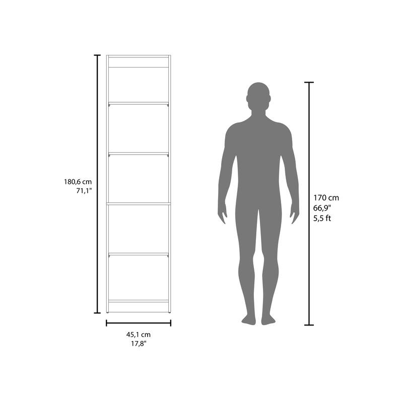Home Slim 5 Shelves Narrow Bookcase With Open Shelves, Stained Walnut
