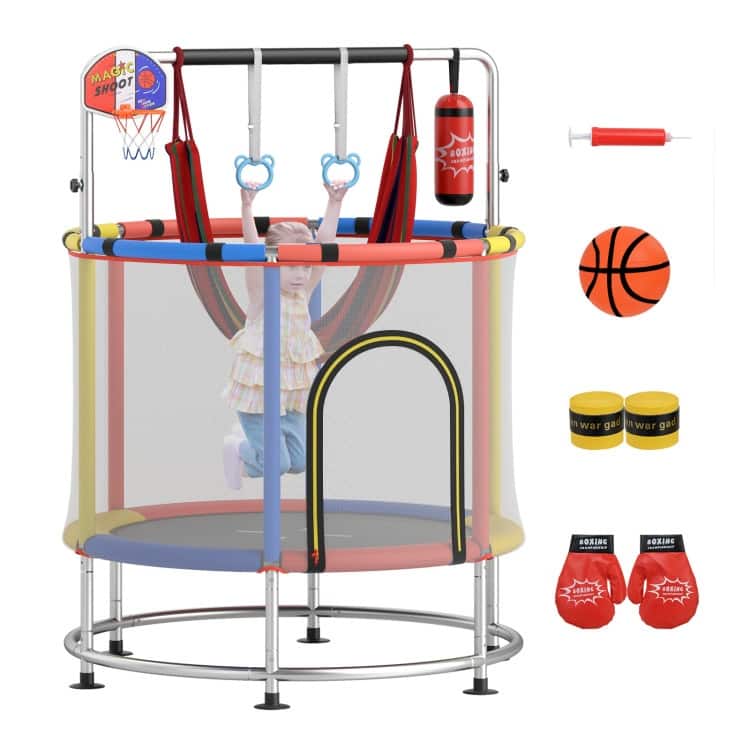 55" Kids Trampoline Gift for for 3-6 Years Old Boys and Girls-Green - Red
