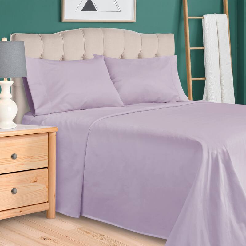 Egyptian Cotton 300 Thread Count Solid Bed Sheet Set by Superior - Full - Lavender