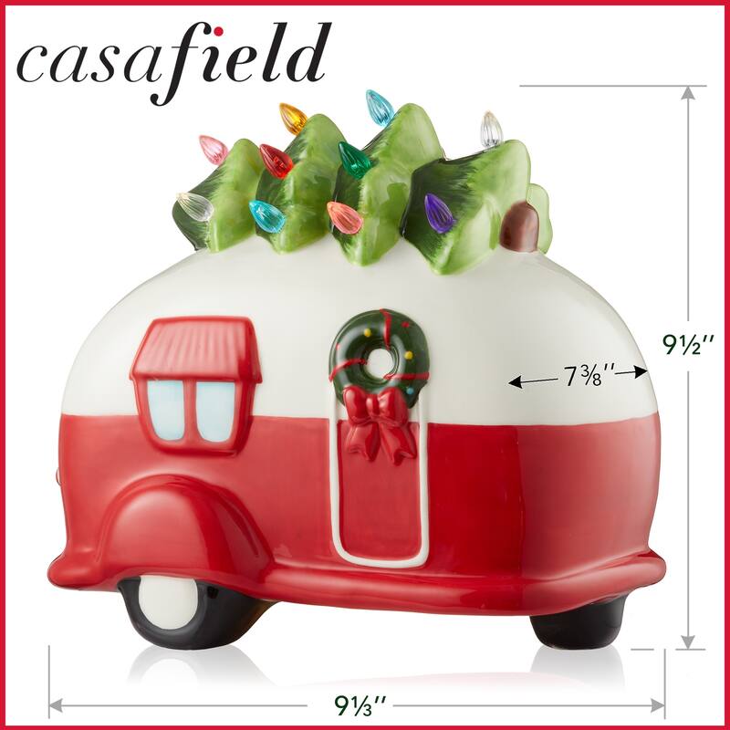 PreLit HandPainted Ceramic Christmas Vintage Camper with Tree
