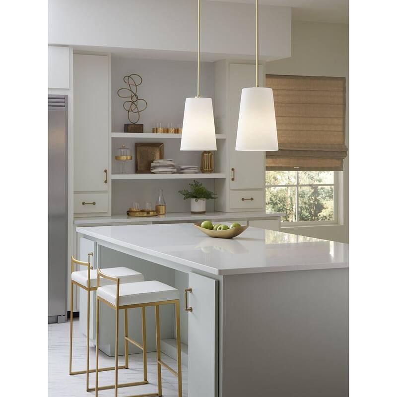Clarion Collection One-Light Satin Brass Etched White Transitional Pendant - 10.5 in x 10.5 in x 15.87 in