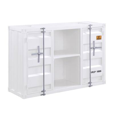 Industrial Metal Server with 2 Door Cabinet and 2 Open Shelves, White