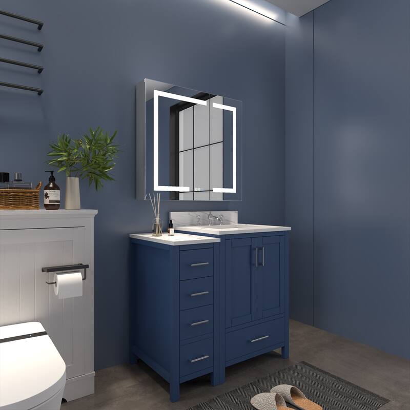 ExBrite 36" x 30" LED Lighted Bathroom Medicine Cabinet with Mirror,Recessed or Surface Mount,Defog