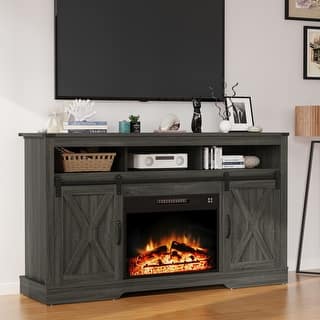 Farmhouse Media Console TV Stand with Fireplace for TVs Up To 70"
