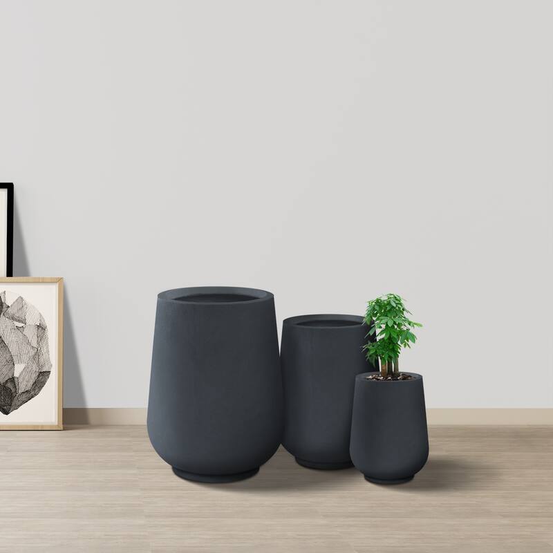 Kante 26.5", 20", 13.1"H Round Pure White Concrete Tall Planters (Set of 3), Outdoor/Indoor