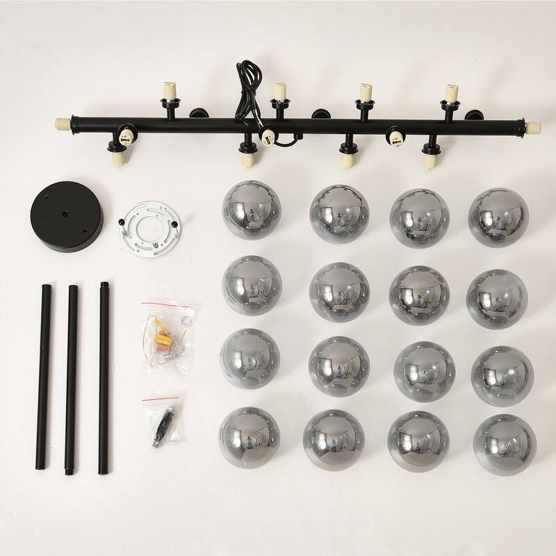 Modern 16 Light Linear Chandelier with Glass Globe Lampshade, Mid Century Sputnik Chandelier for Kitchen Island