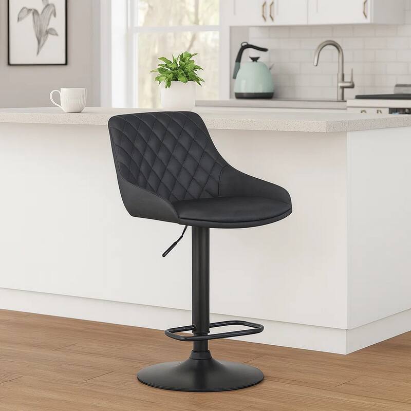 Metal and Leatherette Bar Stool with Adjustable Height, Black