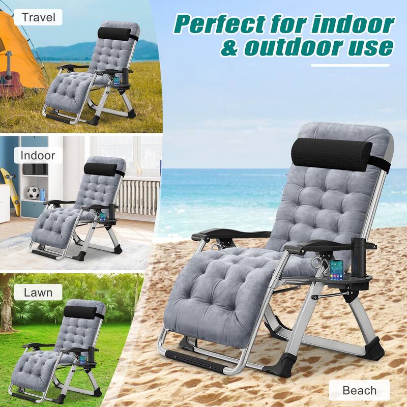 DoCred Zero Gravity Chair Lawn Lounger Chair with Pillow 2pcs