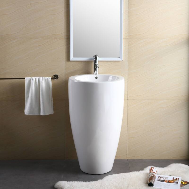 Fine Fixtures Island Pedestal, Elegant One Piece Pedestal Sink, Vitreous China