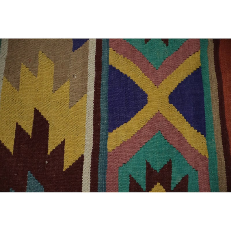 Hand Woven Oriental 100% Wool Carpet Southwestern Tribal Multi-Colored Kilim Area Rug - 9' 10'' X 8' 2''