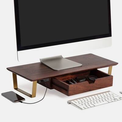 Jani Wood Monitor Stand Riser Desk - Ergonomic Design Stand, Desktop Organizer Table for Home, Office Workspace, Gaming Desk