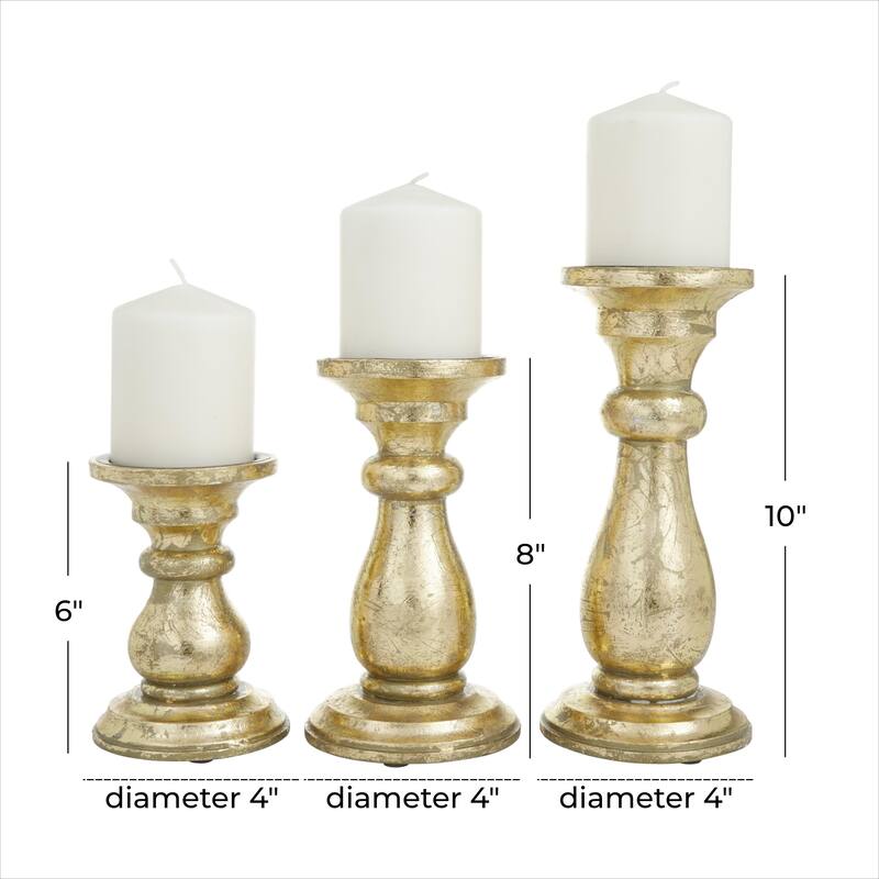 Mango Wood Turned Style Pillar Decorative Candle Holder - Set of 3 Gold, White, Black - Roche River Decor