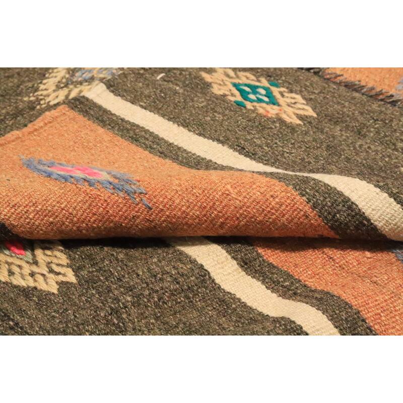 Hand Woven Oriental 100% Wool Carpet Southwestern Tribal Oranges & Rust Kilim Area Rug - 11' 2'' X 5' 8''