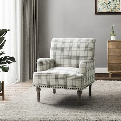 Geltrude Farmhouse Vintage Plaid Armchair with Nailhead Trim by HULALA HOME