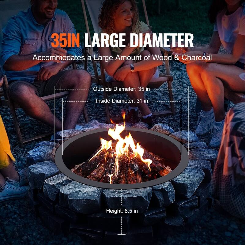 Black Carbon Steel Round Ring Fire Pit Perfect for Outdoor Special Events or Holiday Gatherings