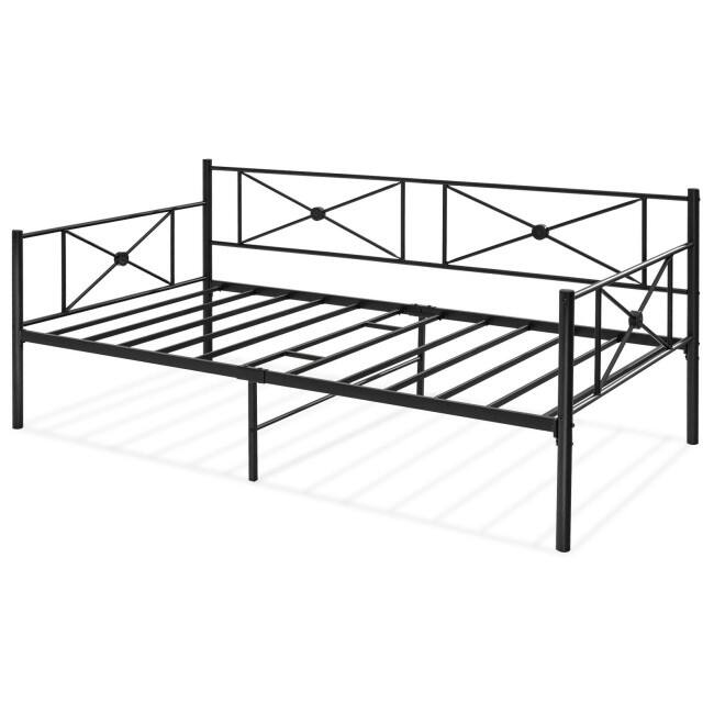 Metal Daybed Frame Twin Size with Slats - Black
