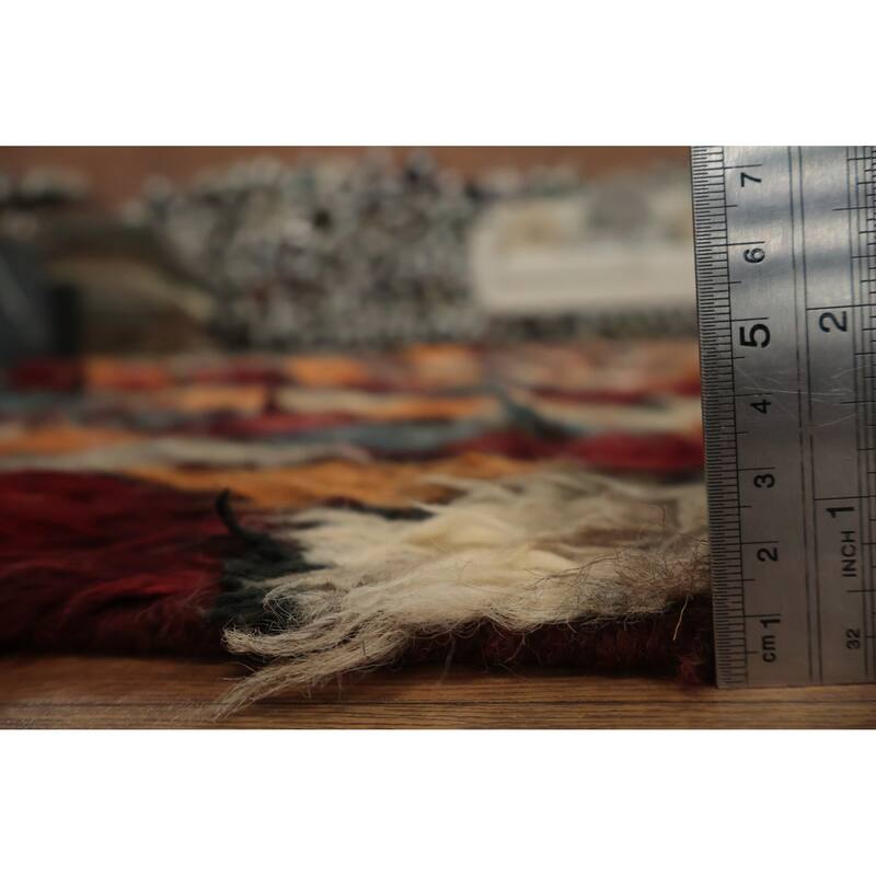 Hand Knotted Oriental 100% Wool Carpet Modern All-Over Multi-Colored Moroccan Area Rug - 9' 7'' X 6' 8''