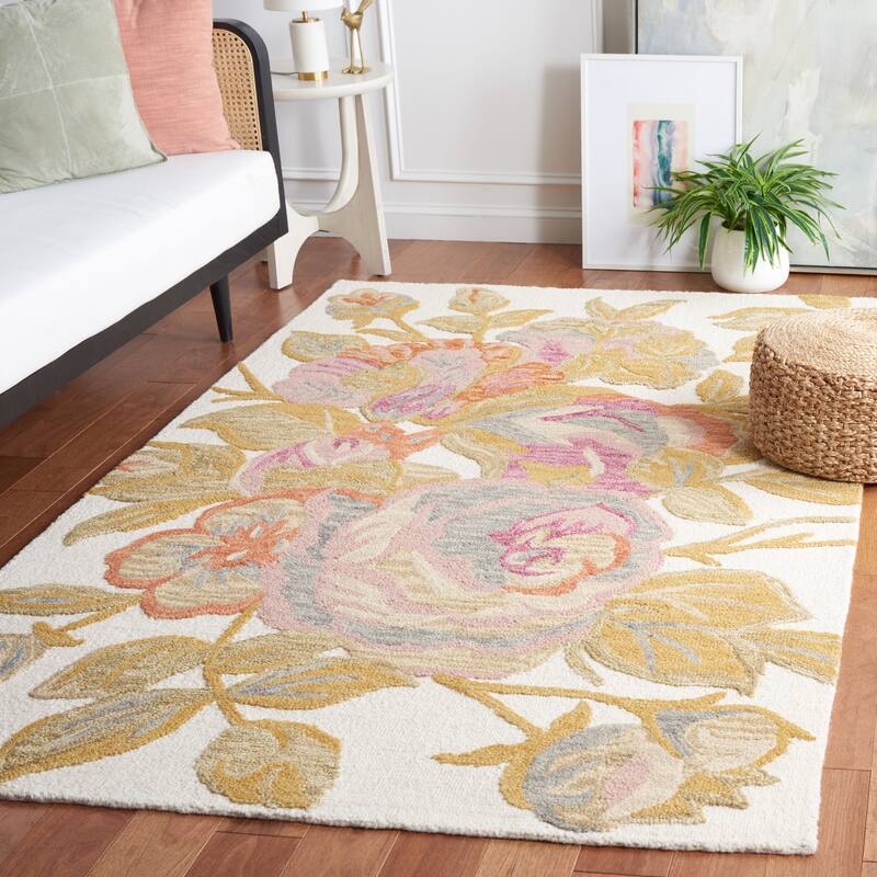 SAFAVIEH Handmade Blossom Brechta Contemporary Wool Rug - 4' x 6' - Ivory/Green