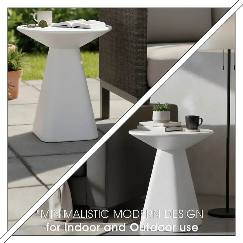 Elsie 18" Wide Circular Fiberstone Side Table with Powder-Coated Finish for Indoor/Outdoor Use