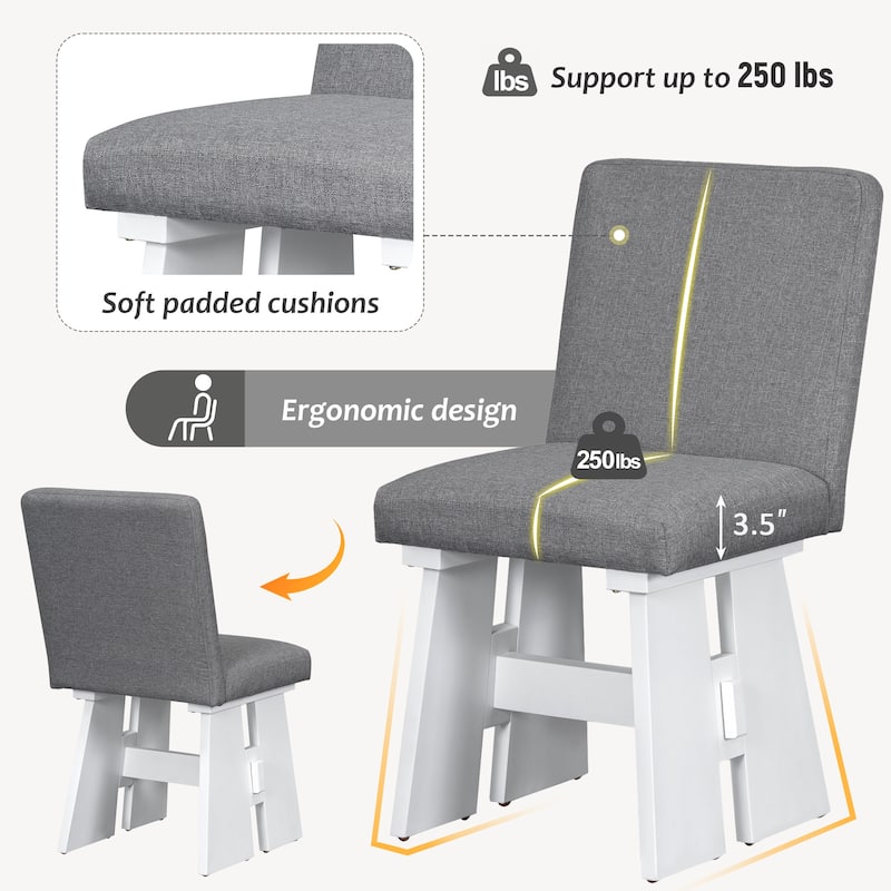 Modern 7-Piece Dining Table Set with 6 Upholstered Dining Chairs, Dark Gray+White