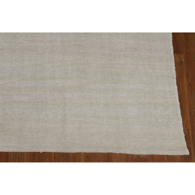 Hand Woven Oriental Cotton Carpet Modern Solid Beige & Ivories Kilim Area Rug - 12' 4'' X 9' 9''