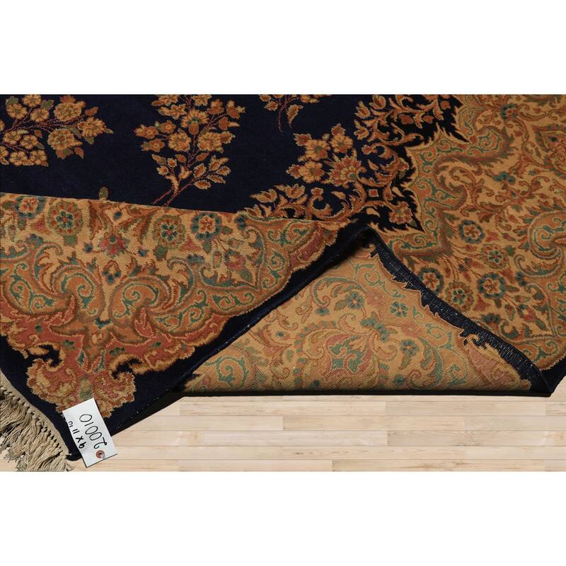 9x11'10'' Hand Knotted Wool Navy 250 KPSI Kerman Vintage pristine Geometric Rug - 9' x 11' 10''