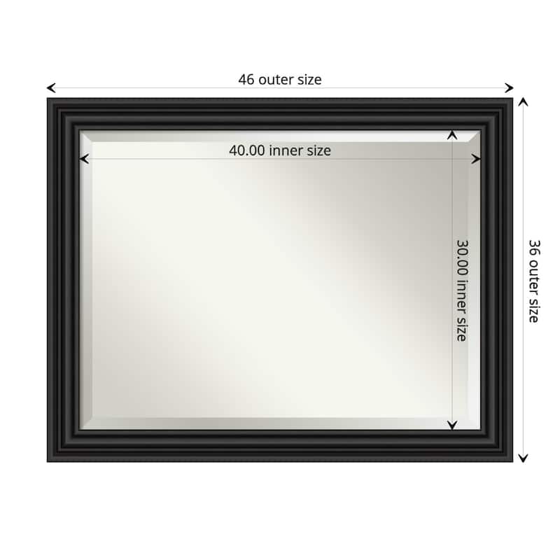 Beveled Bathroom Wall Mirror - Colonial Black Frame - Outer Size: 46 x 36 in