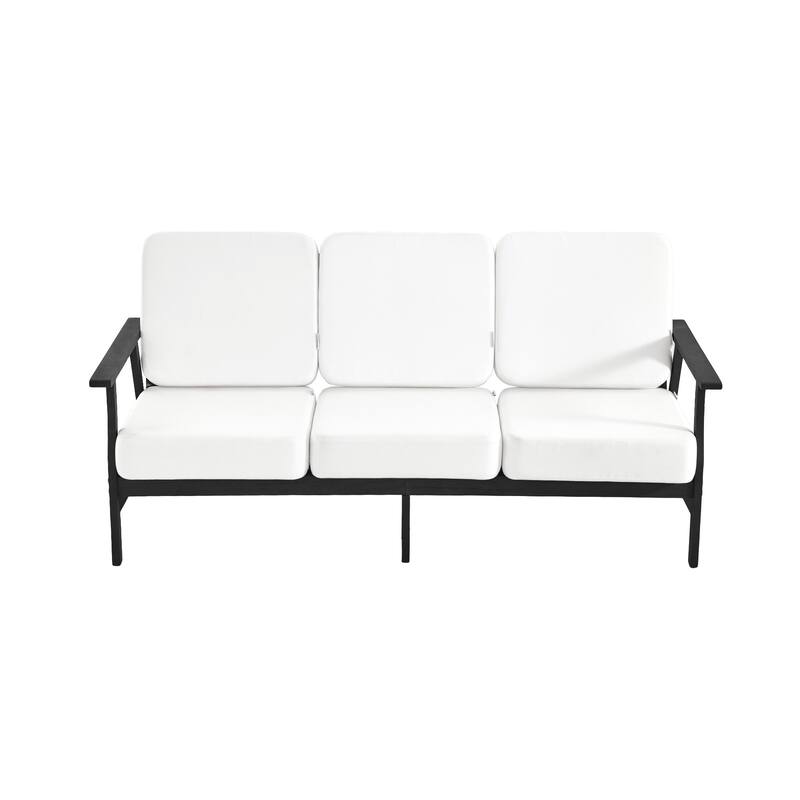 Teak Frame Outdoor Loveseat Daybed with Water-Resistant Cushions.