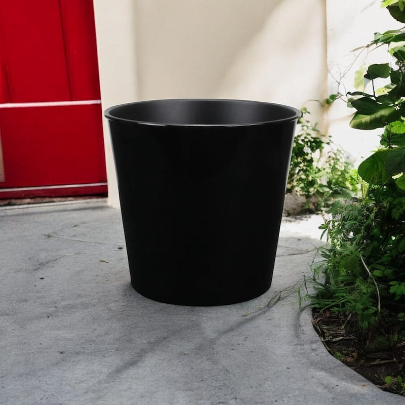 HomeRoots 11" Black Recycled Plastic Indoor Outdoor Round Pot Planter - Black