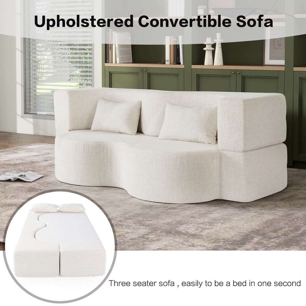 2-in-1 Foldable Sofa Bed, Convertible Sleeper Sofa Couch, Upholstered Cloud Couch Loveseat Recliner Sofa with 2 Pillows
