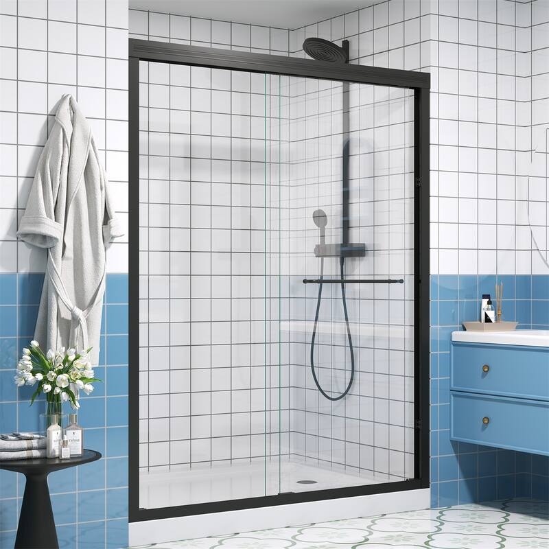 Half Frameless Double Sliding Glass Shower Door, 1/4 inch Tempered Glass
