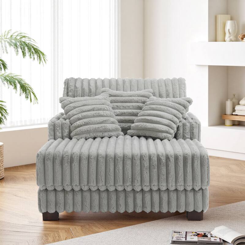 Modern Upgraded Plush Fabric Sofa Chaise Lounge with Pillows - Light Grey