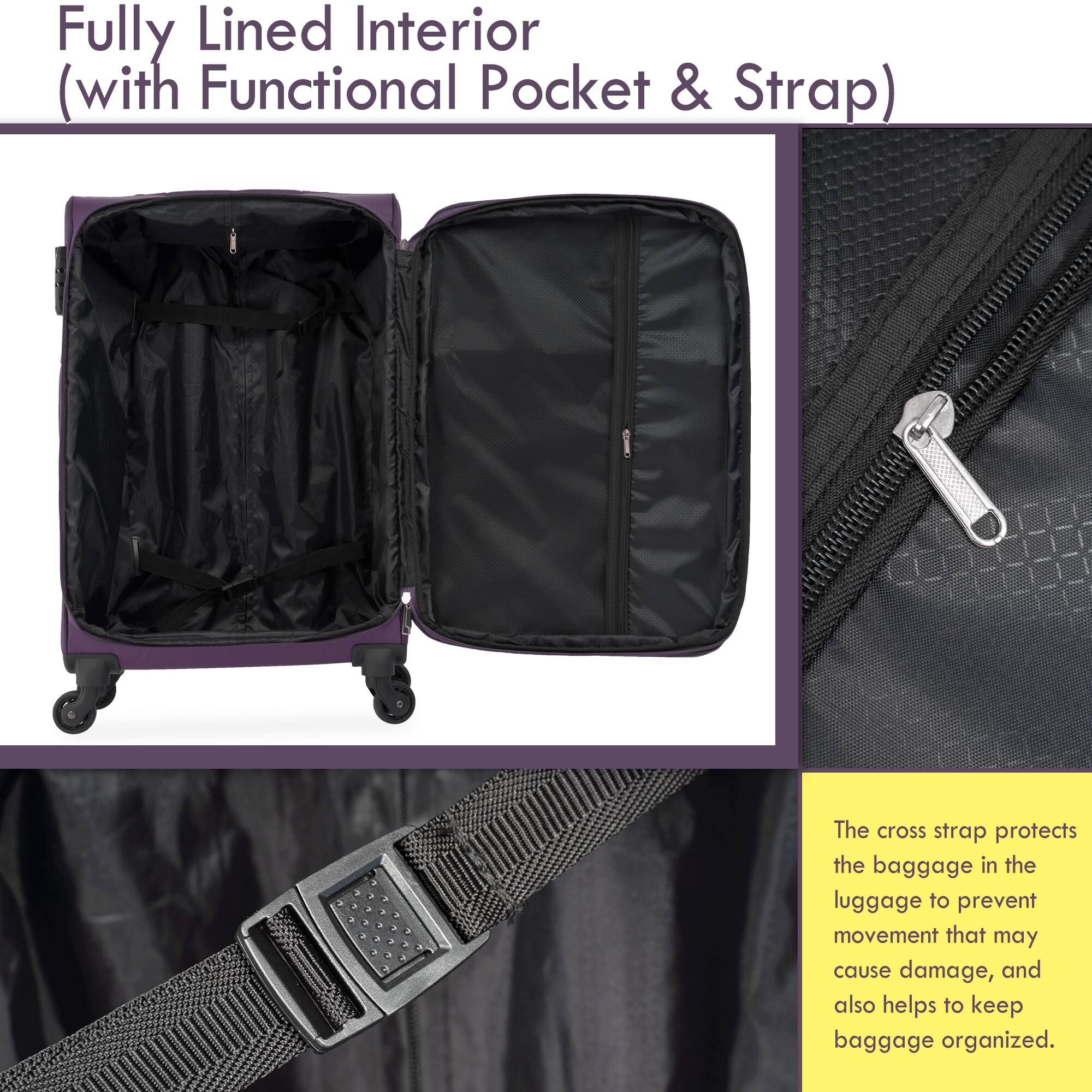 Oxford fabric Softside Luggage Sets 3 Piece Softside Expandable Upright